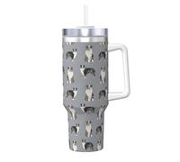 YWSOTRE Berger Australien Bleu Merle Chien Gris Simple,Bouteille d'eau en acier inoxydable avec poignée Ice Bully Cup 40 oz
