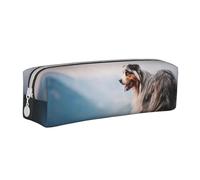 YWSOTRE Berger Australien Montagnes Aussie Animaux Chiens, Trousse à Crayons, étui à stylos, Sac à Crayons en Cuir Portable avec Pochette à cosmétiques à Fermeture éclair