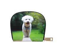YWSOTRE Bichon Frise Bokeh Animaux Chiens Parc Chiens Blancs, Sac à Cartes en Cuir PU, Portefeuille Porte-Cartes de crédit, étui à Cartes
