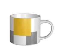 YWSOTRE Bloc géométrique jaune gris blanc,Tasse en céramique grande capacité, tasse à thé, tasse à café 450 ml