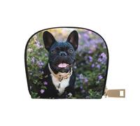 YWSOTRE Bouledogue français se Tient dans Un Design de Fleurs, Sac à Cartes en Cuir PU, Portefeuille Porte-Cartes de crédit, étui à Cartes