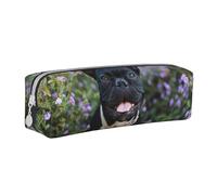 YWSOTRE Bouledogue français se Tient dans Un Design de Fleurs, Trousse à Crayons, étui à stylos, Sac à Crayons en Cuir Portable avec Pochette à cosmétiques à Fermeture éclair