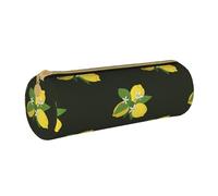 YWSOTRE Bouquet De Citron avec Branche Et Lys Noir, Trousse à Crayons Étui à Stylo cylindrique Sac à Crayons en Cuir Portable avec Sac à cosmétiques à Fermeture éclair