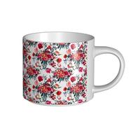 YWSOTRE Bouquets floraux chics et lumineux de couleur rouge marine,Tasse en céramique grande capacité, tasse à thé, tasse à café 450 ml