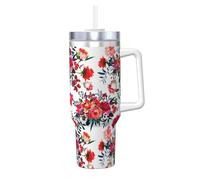 YWSOTRE Bouquets floraux chics et lumineux rouge marine,Bouteille d'eau en acier inoxydable avec poignée Ice Bully Cup 40 oz