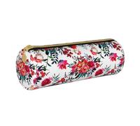YWSOTRE Bouquets Floraux Lumineux Chic Rouge Marine, Trousse à Crayons Étui à Stylo cylindrique Sac à Crayons en Cuir Portable avec Sac à cosmétiques à Fermeture éclair