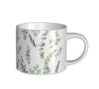 YWSOTRE Brindille de verdure naturelle blanche imprimée,Tasse en céramique grande capacité, tasse à thé, tasse à café 450 ml