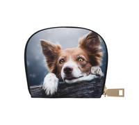 YWSOTRE Brown Border Collie Bokeh Dieu aux Yeux Jaunes, Sac à Cartes en Cuir PU, Portefeuille Porte-Cartes de crédit, étui à Cartes
