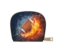 YWSOTRE Brûler Le Football américain en feu, Sac à Cartes en Cuir PU, Portefeuille Porte-Cartes de crédit, étui à Cartes