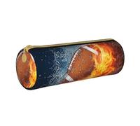 YWSOTRE Brûler Le Football américain en feu, Trousse à Crayons Étui à Stylo cylindrique Sac à Crayons en Cuir Portable avec Sac à cosmétiques à Fermeture éclair
