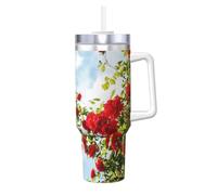 YWSOTRE Buisson de roses rouges imprimé,Bouteille d'eau en acier inoxydable avec poignée Ice Bully Cup 40 oz