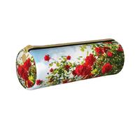YWSOTRE Buisson de Roses Rouges imprimé, Trousse à Crayons Étui à Stylo cylindrique Sac à Crayons en Cuir Portable avec Sac à cosmétiques à Fermeture éclair