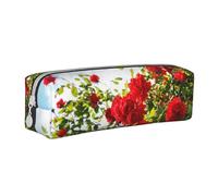 YWSOTRE Buisson de Roses Rouges imprimé, Trousse à Crayons, étui à stylos, Sac à Crayons en Cuir Portable avec Pochette à cosmétiques à Fermeture éclair