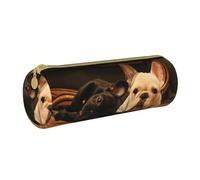 YWSOTRE Bulldog français, Trousse à Crayons Étui à Stylo cylindrique Sac à Crayons en Cuir Portable avec Sac à cosmétiques à Fermeture éclair