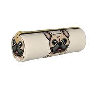 YWSOTRE Bulldog français, Trousse à Crayons Étui à Stylo cylindrique Sac à Crayons en Cuir Portable avec Sac à cosmétiques à Fermeture éclair