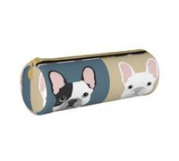 YWSOTRE Bulldog français, Trousse à Crayons Étui à Stylo cylindrique Sac à Crayons en Cuir Portable avec Sac à cosmétiques à Fermeture éclair