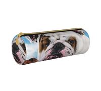 YWSOTRE Bulldog français, Trousse à Crayons Étui à Stylo cylindrique Sac à Crayons en Cuir Portable avec Sac à cosmétiques à Fermeture éclair