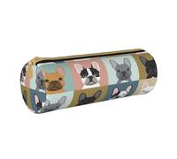 YWSOTRE Bulldog français, Trousse à Crayons Étui à Stylo cylindrique Sac à Crayons en Cuir Portable avec Sac à cosmétiques à Fermeture éclair