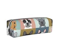 YWSOTRE Bulldog français, Trousse à Crayons, étui à stylos, Sac à Crayons en Cuir Portable avec Pochette à cosmétiques à Fermeture éclair