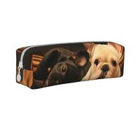 YWSOTRE Bulldog français, Trousse à Crayons, étui à stylos, Sac à Crayons en Cuir Portable avec Pochette à cosmétiques à Fermeture éclair