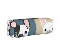 YWSOTRE Bulldog français, Trousse à Crayons, étui à stylos, Sac à Crayons en Cuir Portable avec Pochette à cosmétiques à Fermeture éclair