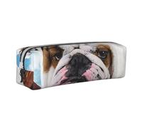 YWSOTRE Bulldog français, Trousse à Crayons, étui à stylos, Sac à Crayons en Cuir Portable avec Pochette à cosmétiques à Fermeture éclair
