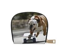 YWSOTRE Bulldogs Anglais Bokeh Skateboard Pets Anglais, Sac à Cartes en Cuir PU, Portefeuille Porte-Cartes de crédit, étui à Cartes