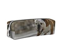 YWSOTRE Bulldogs Anglais Bokeh Skateboard Pets Anglais, Trousse à Crayons, étui à stylos, Sac à Crayons en Cuir Portable avec Pochette à cosmétiques à Fermeture éclair