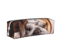 YWSOTRE Bulldogs Anglais Muselière Animaux Chiens endormis, Trousse à Crayons, étui à stylos, Sac à Crayons en Cuir Portable avec Pochette à cosmétiques à Fermeture éclair
