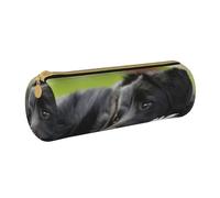 YWSOTRE Camomille du Labrador Noir Chiens Black Retriever, Trousse à Crayons Étui à Stylo cylindrique Sac à Crayons en Cuir Portable avec Sac à cosmétiques à Fermeture éclair