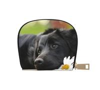 YWSOTRE Camomille Noire du Labrador Chiens Black Retriever, Sac à Cartes en Cuir PU, Portefeuille Porte-Cartes de crédit, étui à Cartes
