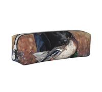 YWSOTRE Canard Chasse Labrador Chien Cool Black Puppy Animal, Trousse à Crayons, étui à stylos, Sac à Crayons en Cuir Portable avec Pochette à cosmétiques à Fermeture éclair