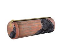 YWSOTRE Cane Corso Gros Chiens Noirs Animaux, Trousse à Crayons Étui à Stylo cylindrique Sac à Crayons en Cuir Portable avec Sac à cosmétiques à Fermeture éclair