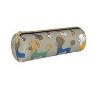 YWSOTRE Caniche coloré drôle de Bande dessinée, Trousse à Crayons Étui à Stylo cylindrique Sac à Crayons en Cuir Portable avec Sac à cosmétiques à Fermeture éclair