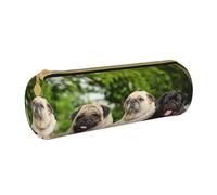 YWSOTRE Carlin Amitié Bokeh Chiens Animaux Amis Carlin, Trousse à Crayons Étui à Stylo cylindrique Sac à Crayons en Cuir Portable avec Sac à cosmétiques à Fermeture éclair