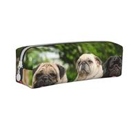 YWSOTRE Carlin Amitié Bokeh Chiens Animaux Amis Carlin, Trousse à Crayons, étui à stylos, Sac à Crayons en Cuir Portable avec Pochette à cosmétiques à Fermeture éclair