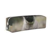 YWSOTRE Carlin Bokeh Chiot Chiens Pelouse Animaux Carlin, Trousse à Crayons, étui à stylos, Sac à Crayons en Cuir Portable avec Pochette à cosmétiques à Fermeture éclair
