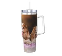 YWSOTRE Cavalier King Charles Spaniel Chiens Blanc Brun,Bouteille d'eau en acier inoxydable avec poignée Ice Bully Cup 40 oz