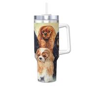 YWSOTRE Cavalier King Charles Spaniel noir et doré,Bouteille d'eau en acier inoxydable avec poignée Ice Bully Cup 40 oz