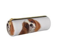YWSOTRE Cavalier Roi Charles Spaniel, Trousse à Crayons Étui à Stylo cylindrique Sac à Crayons en Cuir Portable avec Sac à cosmétiques à Fermeture éclair