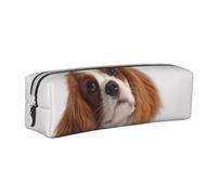 YWSOTRE Cavalier Roi Charles Spaniel, Trousse à Crayons, étui à stylos, Sac à Crayons en Cuir Portable avec Pochette à cosmétiques à Fermeture éclair