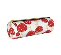YWSOTRE Champignons Rouges Agaric Mouche, Trousse à Crayons Étui à Stylo cylindrique Sac à Crayons en Cuir Portable avec Sac à cosmétiques à Fermeture éclair