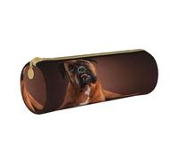 YWSOTRE Chien Boxer couché Cool, Trousse à Crayons Étui à Stylo cylindrique Sac à Crayons en Cuir Portable avec Sac à cosmétiques à Fermeture éclair