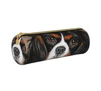 YWSOTRE Chien Cadeau Cavalier King Charles Spaniel, Trousse à Crayons Étui à Stylo cylindrique Sac à Crayons en Cuir Portable avec Sac à cosmétiques à Fermeture éclair