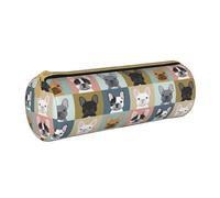 YWSOTRE Chien de modèle de Portraits de Bouledogue français, Trousse à Crayons Étui à Stylo cylindrique Sac à Crayons en Cuir Portable avec Sac à cosmétiques à Fermeture éclair