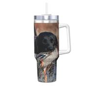 YWSOTRE Chien labrador de chasse au canard, chiot noir cool, animal,Bouteille d'eau en acier inoxydable avec poignée Ice Bully Cup 40 oz