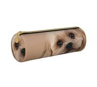 YWSOTRE Chien Shitzu Mignon, Trousse à Crayons Étui à Stylo cylindrique Sac à Crayons en Cuir Portable avec Sac à cosmétiques à Fermeture éclair