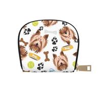 YWSOTRE Chien Souriant Yorkshire Terrier, Sac à Cartes en Cuir PU, Portefeuille Porte-Cartes de crédit, étui à Cartes