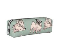 YWSOTRE Chiens Carlin Assis, Trousse à Crayons, étui à stylos, Sac à Crayons en Cuir Portable avec Pochette à cosmétiques à Fermeture éclair