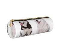 YWSOTRE Chiens Husky imprimés, Trousse à Crayons Étui à Stylo cylindrique Sac à Crayons en Cuir Portable avec Sac à cosmétiques à Fermeture éclair